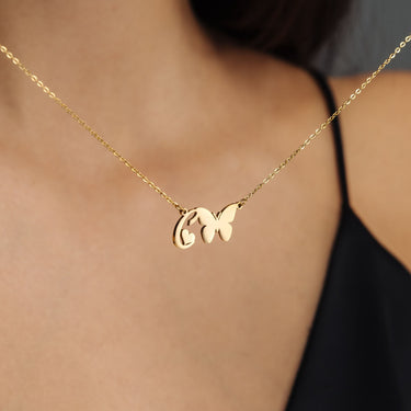 Gold Necklace for a Woman - Butterfly Initial Necklace - Woman Necklace - Letter Necklace Necklace Brother & Sisters